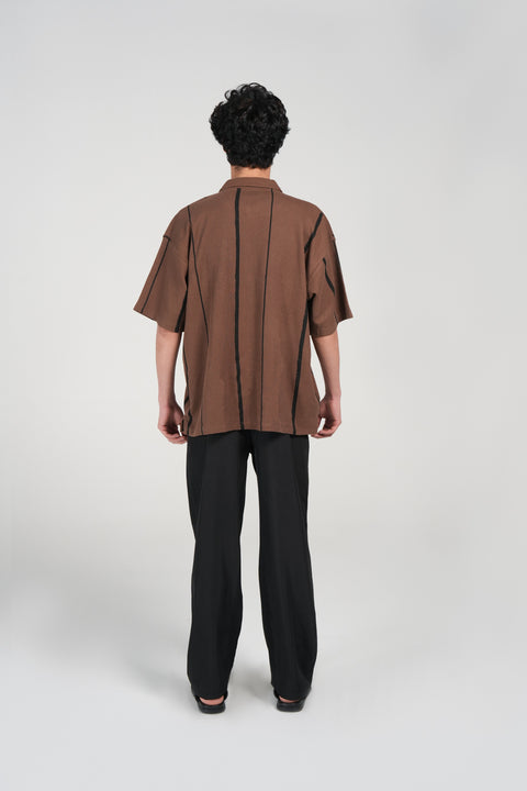 BAGGY FIT BUTTON DOWN TEXTURED PRINTED POLO