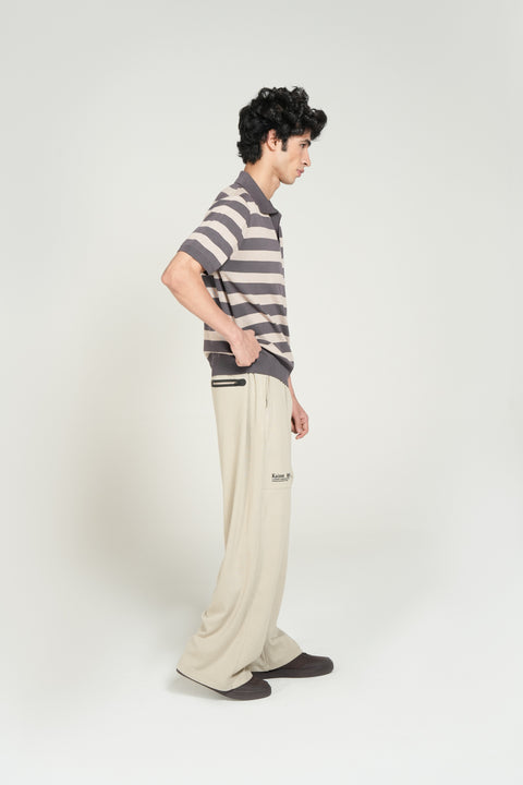 STRIPPED JOHNNY COLLAR KNITTED POLO