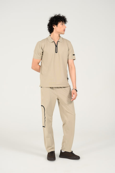 STRETCH TEXTURED ZIP PLACKET POLO