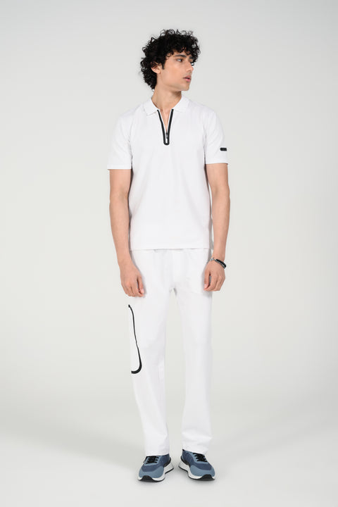 STRETCH TEXTURED ZIP PLACKET POLO
