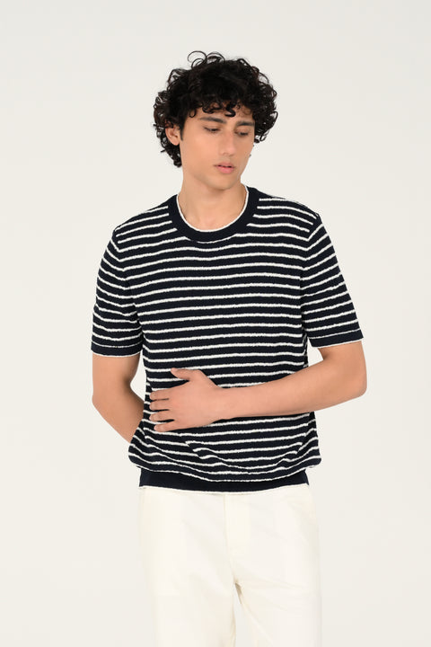 TEXTURED STRIPED KNITTED TEE