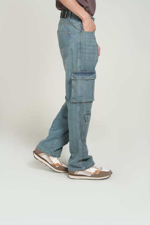 WIDE LEG FIT CARGO DENIM