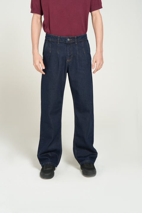 WIDE LEG FIT PLEATED CHINO DENIM