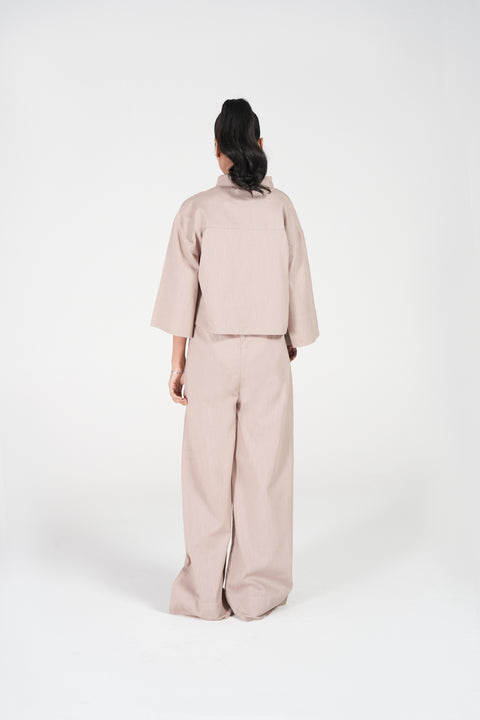 LINEN BLEND WIDE LEG TROUSERS