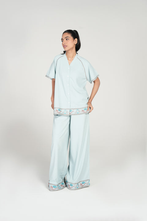 EMBROIDERED WIDE LEG TROUSERS