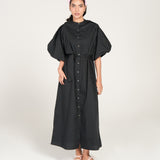 BELTED DRESS WITH PLEATED RAGLAN