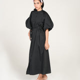 BELTED DRESS WITH PLEATED RAGLAN