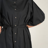BELTED DRESS WITH PLEATED RAGLAN