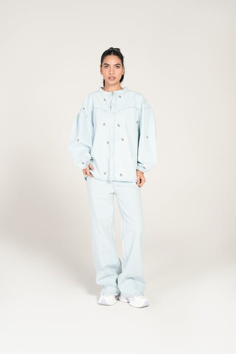 EMBROIDERED DENIM TOP