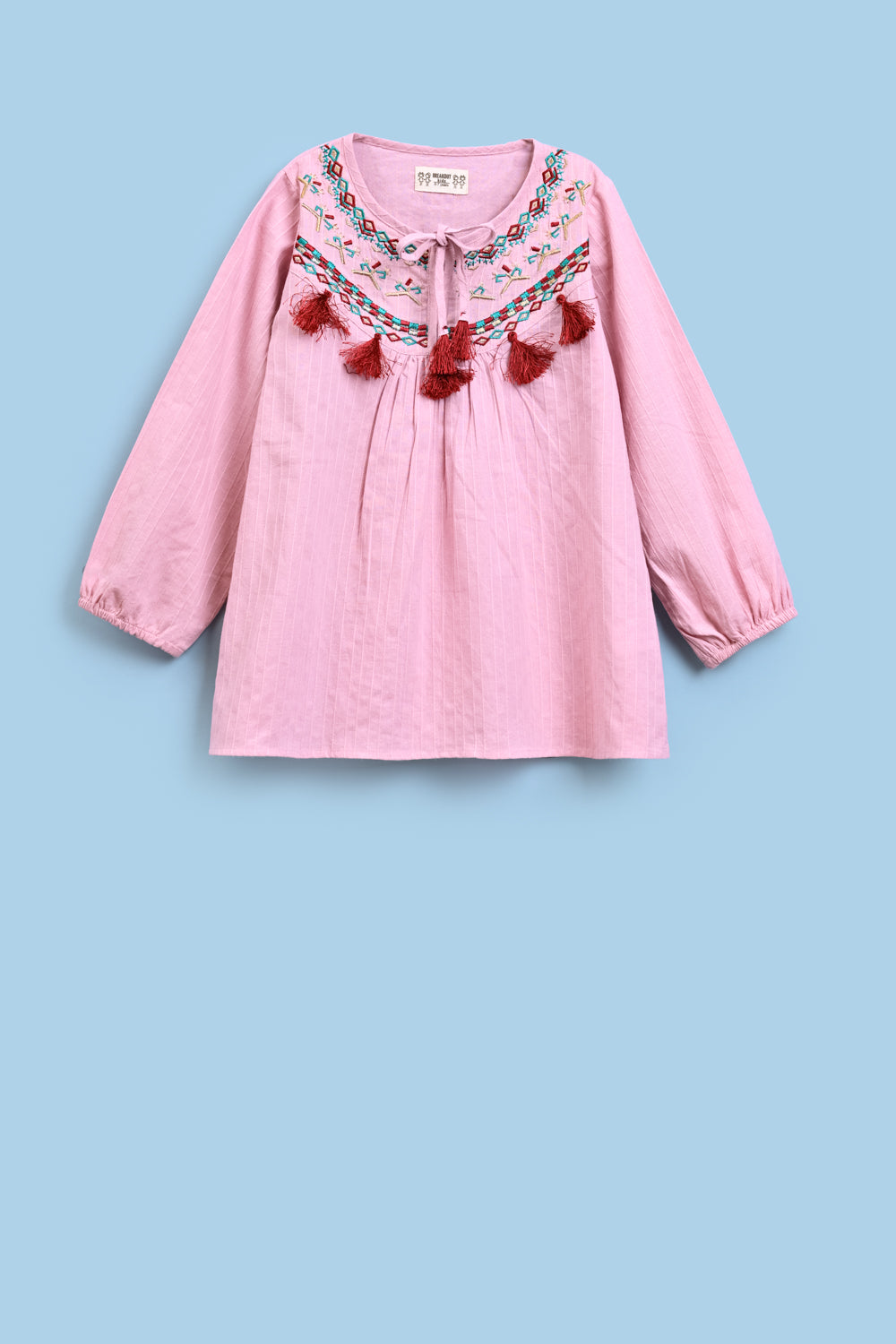 GIRLS EMBROIDERED TOP WITH TASSELS