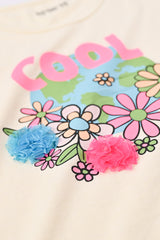 GIRLS EMBELLISHED T-SHIRT WITH FLOWERS
