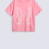 GIRLS DROP SHOULDER T SHIRT WITH FLORAL PRINT