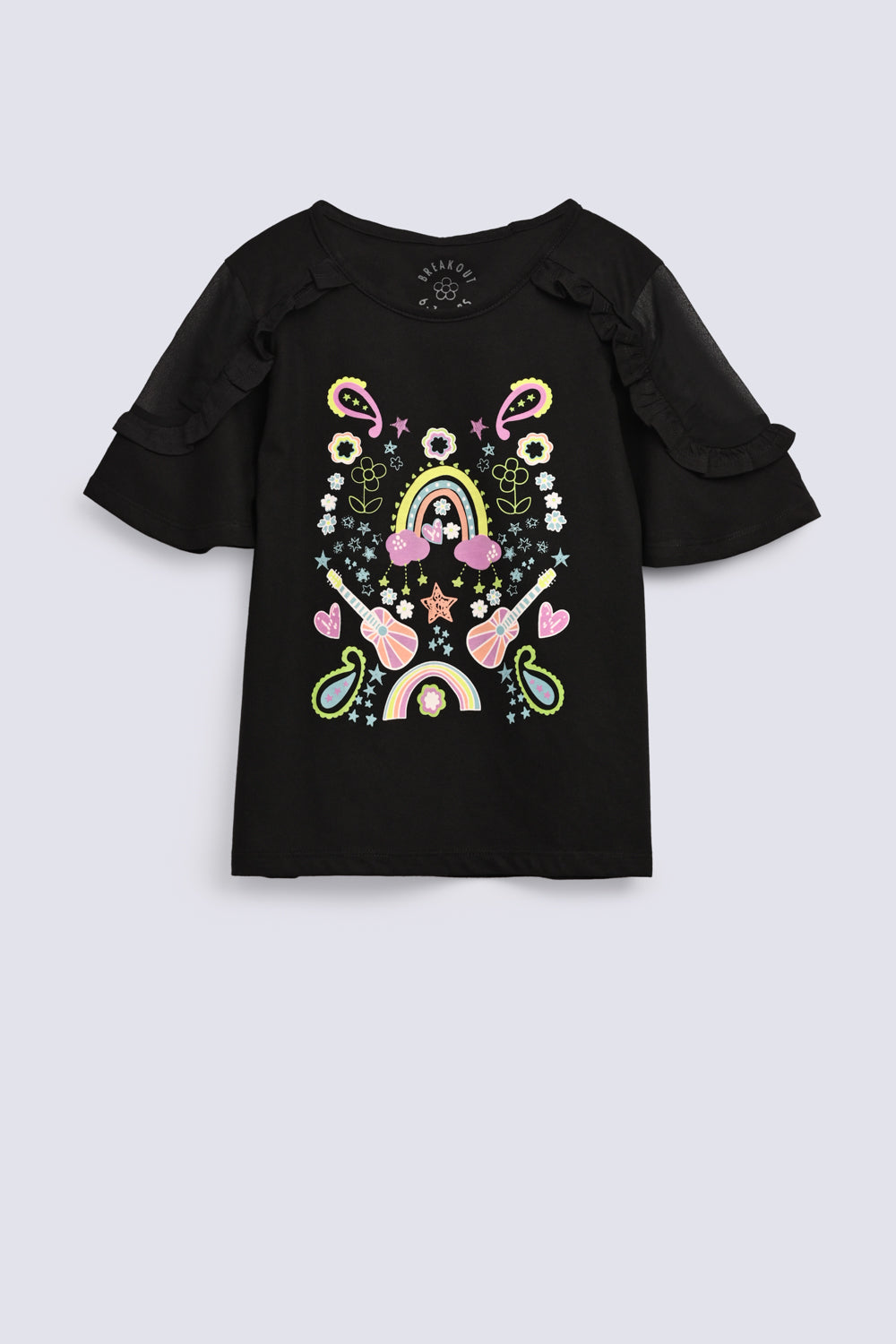 GIRLS PRINTED T SHIRT WITH FANCY SLVS
