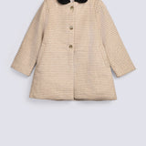 GIRLS HOUNDSTOOTH COAT WITH FUR COLLAR