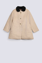 GIRLS HOUNDSTOOTH COAT WITH FUR COLLAR