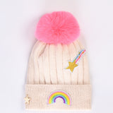 GIRLS RAINBOW CAP WITH POM POM