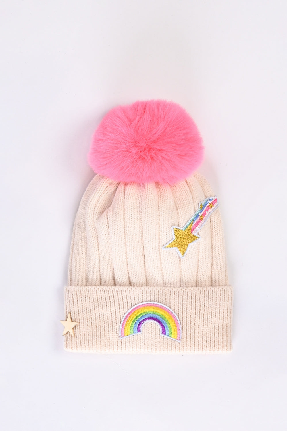 GIRLS RAINBOW CAP WITH POM POM