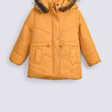 GIRLS LONG PUFFER JACKET WITH FUR HOOD