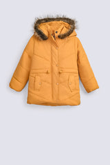 GIRLS LONG PUFFER JACKET WITH FUR HOOD