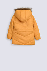 GIRLS LONG PUFFER JACKET WITH FUR HOOD