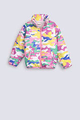 GIRLS PRINTED PUFFER JACKET WITH HOOD