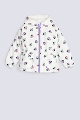 GIRLS PRINTED PUFFER JACKET WITH FUR HOOD