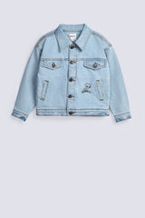 GIRLS DROP SHOULDER SNOOPY DENIM JACKET