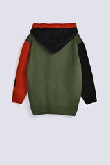 BOYS CONTRAST SLEEVE HOODED SWEATER