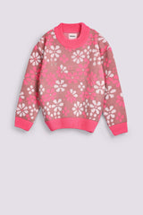 GIRLS DROP SHOULDER FLORAL PRINTED SWEATER