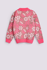 GIRLS DROP SHOULDER FLORAL PRINTED SWEATER