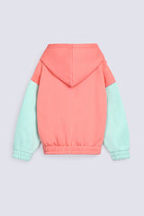 GIRLS DROP SHOULDER COLOR BLOCKING HOODIE