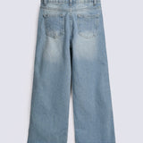 GIRLS WIDE LEG FRAYED DENIM