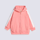 GIRLS CONTRAST PANEL ZIPPER HOODED TOP
