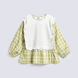 GIRLS CHECKERED CONTRAST YOKE TOP