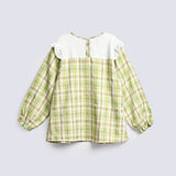 GIRLS CHECKERED CONTRAST YOKE TOP