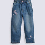 GIRLS HELLO KITTY EMBROIDERED DENIM