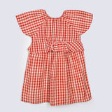 GIRLS CHECKERED RUFFLE SLEEVE DRESS