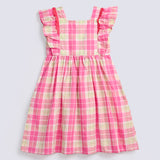 GIRLS CHECKERED DRESS WITH FRILL