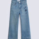 GIRLS WIDE LEG EMBROIDERED DENIM