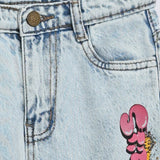 GIRLS STITCH PRINTED LOOSE DENIM