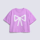 GIRLS BOXY FIT T SHIRT WITH PRINTED BOW