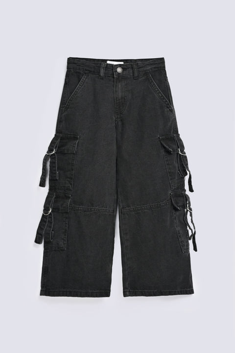 GIRLS WIDE LEG CARGO DENIM