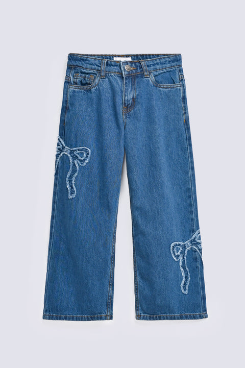 GIRLS WIDE LEG APPLIQUE DENIM