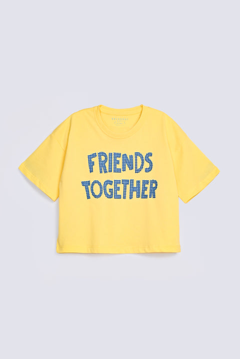 GIRLS BOXY TEXT PRINTED T-SHIRT