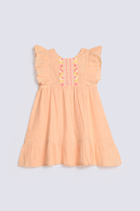 GIRLS EMBROIDERED DRESS WITH FRILL