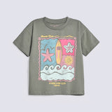 GIRLS DROP SHOULDER TROPICAL PRINTED T-SHIRT