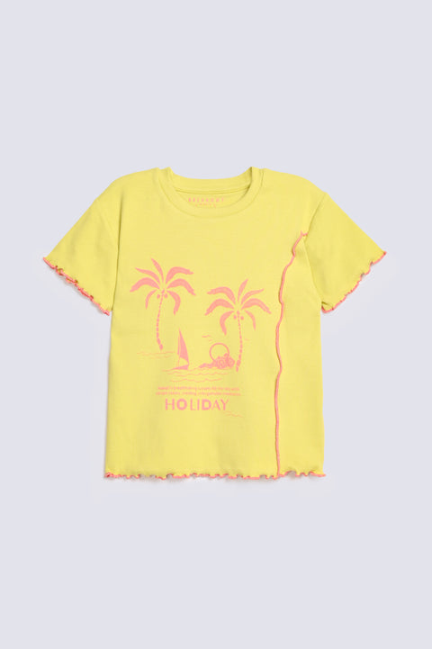 GIRLS RIBBED PRINTED T-SHIRT