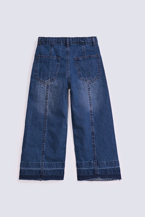 GIRLS WIDE LEG DENIM WITH RAW HEM