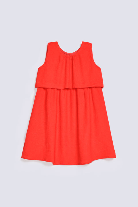 GIRLS DOUBLE LAYER TEXTURED FABRIC DRESS