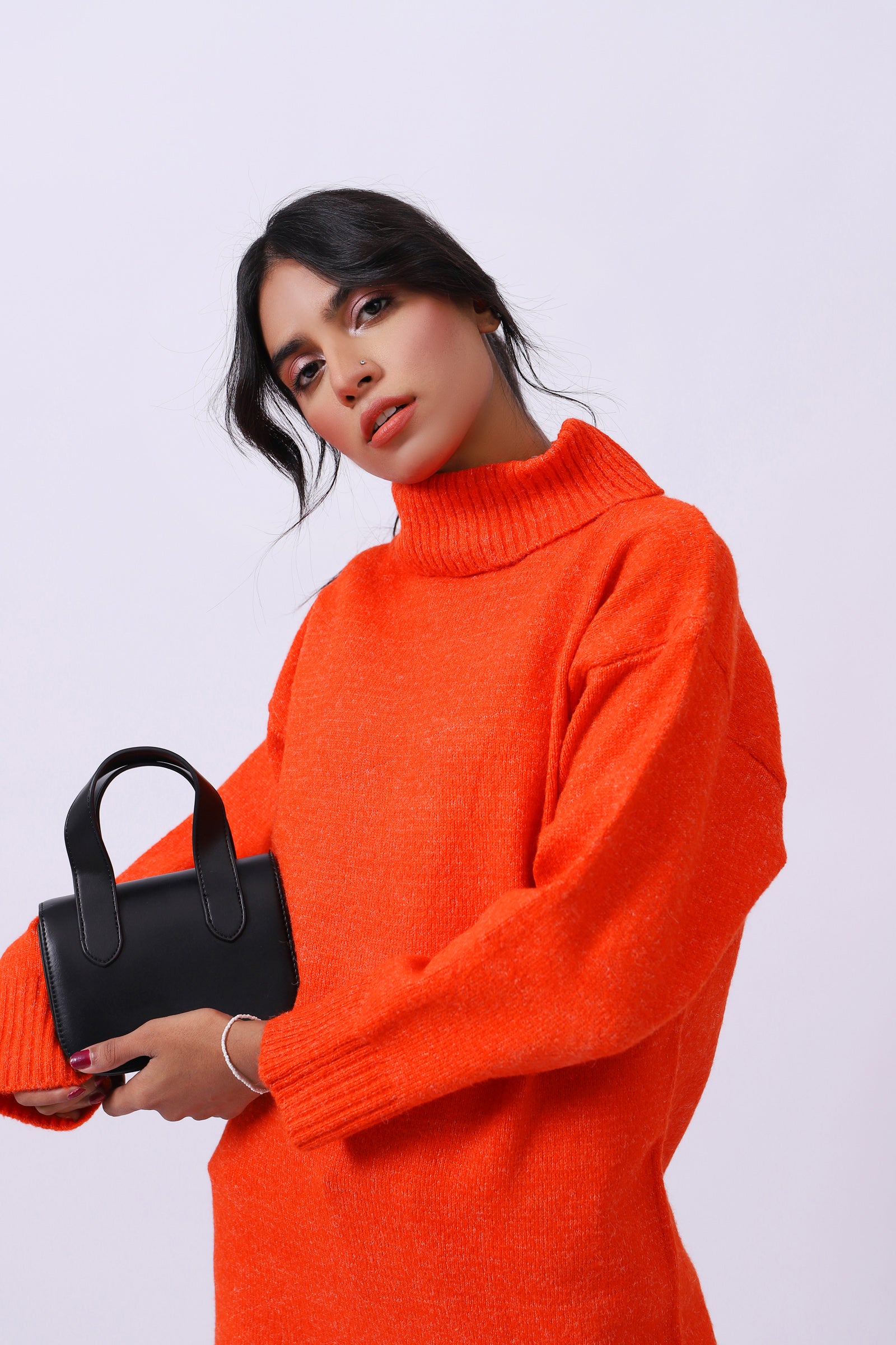 Orange turtleneck shop sweater dress